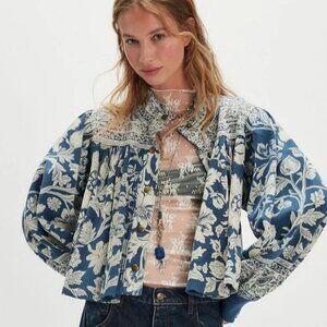 Free People Emma Cardi Top Womens XS Floral Chic Vintage Cottagecore Boho